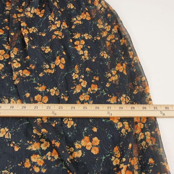 Zara Floral Print Chiffon Racer Blue Flowy Ruffle Summer Maxi Dress Sz M - Picture 8 of 14